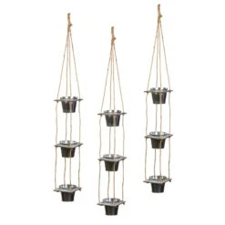 Übertopf, Zink, Silber, Ampel, 3er-Set, 12 X 12 Cm, Höhe 90 + 50 Cm