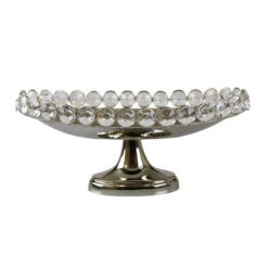 Schale, Edelstahl, Glasstein, In Silber, 14,5 X 33 X 33 Cm