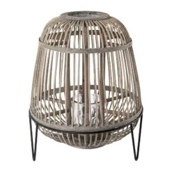 Windlicht, Bambus, Metallrack, Grau, 40 X 44 Cm