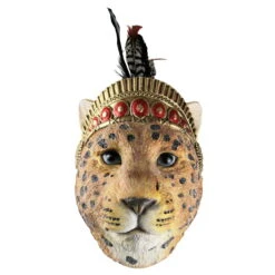 Wanddekoration Gepardkopf, Orange, Schwarz, Polyresin, 20 X 23 X 16,5 Cm