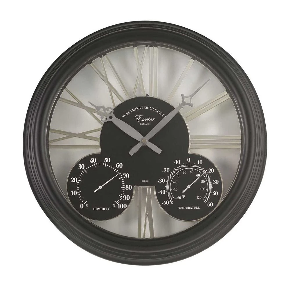 Exeter Wanduhr U. Thermometer, Schwarz, 38,5 Cm, Vielseitig, Robust 1 Exeter Wanduhr U. Thermometer, Schwarz, 38,5 Cm, Vielseitig, Robust