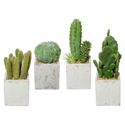 4er-Set Künstliche Kakteen, Grün, Höhe 13-22 Cm, Zementtopf 7 X 7 X 8 Cm