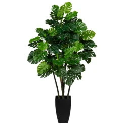 Künstlicher Splitphilodendron, 5 Zweige, Ca. 42 Blätter, Ca. 105 Cm, Kunststofftopf 15 X 24 Cm, Mit Erde