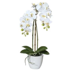 Kunstblume Mini-Orchidee Phalaenopsis Weiß, Im Keramiktopf, Ca. 43 Cm