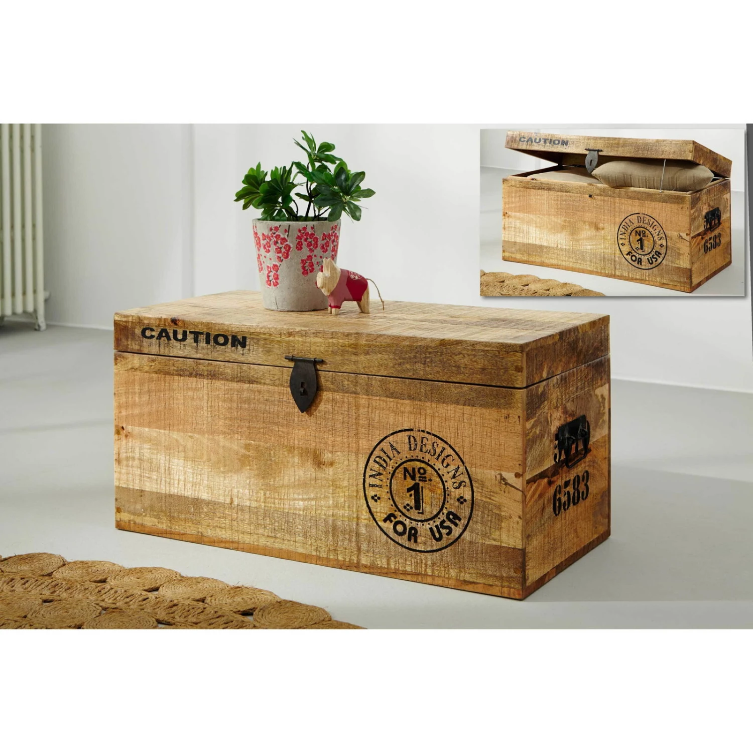 IRON Truhe, 80x40x40 Cm, Naturfarben, Mangoholz Mit Eisen 1 IRON Truhe, 80x40x40 Cm, Naturfarben, Mangoholz Mit Eisen