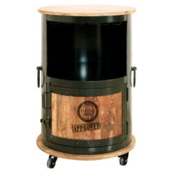 IRON Bar Auf Rollen, Mangoholz, Ca. 57 X 57 X H 85 Cm -Compo Verkaufsgeschäft 3980100388 IRON Bar auf Rollen mit Tuer Glashalten 9 Flaschen 2 86952